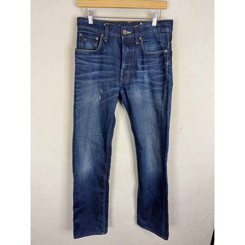 G-Star Raw 3301 Straight Leg Jeans Blue Button Fly 31x34